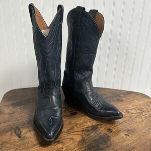 Nocona Cowboy Boots Girls Size 4.5 Navy Cobalt Blue Leather Western Boho